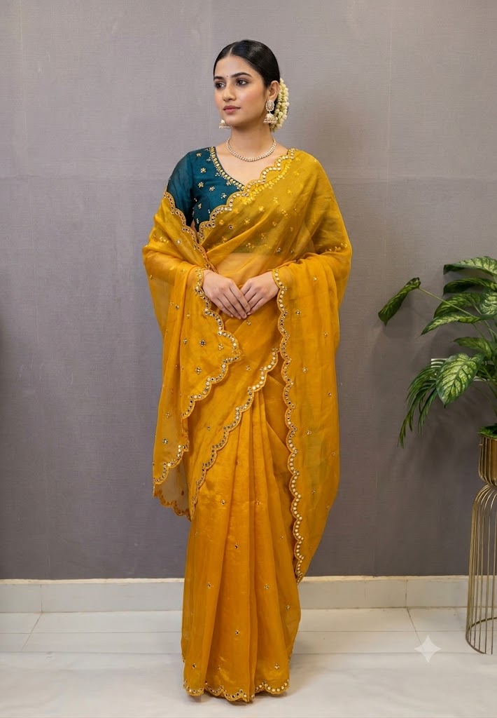 Designer Saree-Mango Yellow