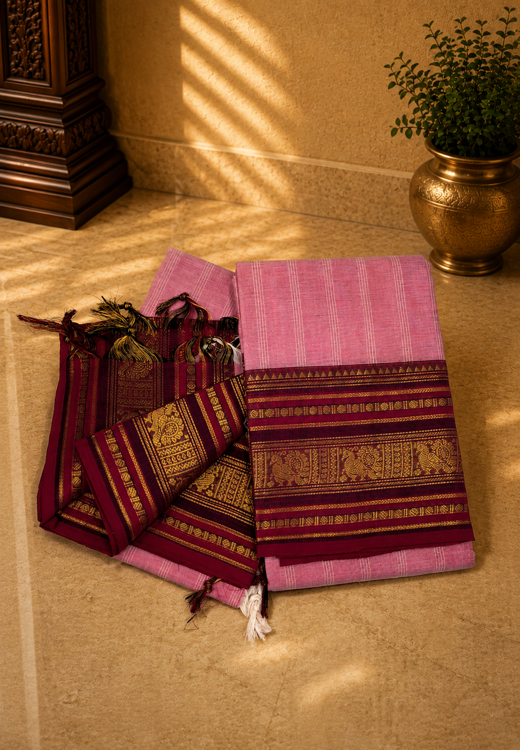 Chettinadu Cotton 2Pc Salwar Material-Baby Pink