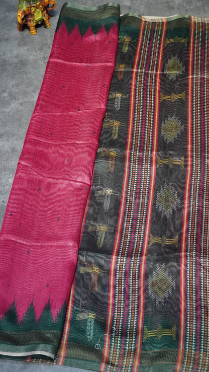 Gicha Tussar Saree Pink - Green