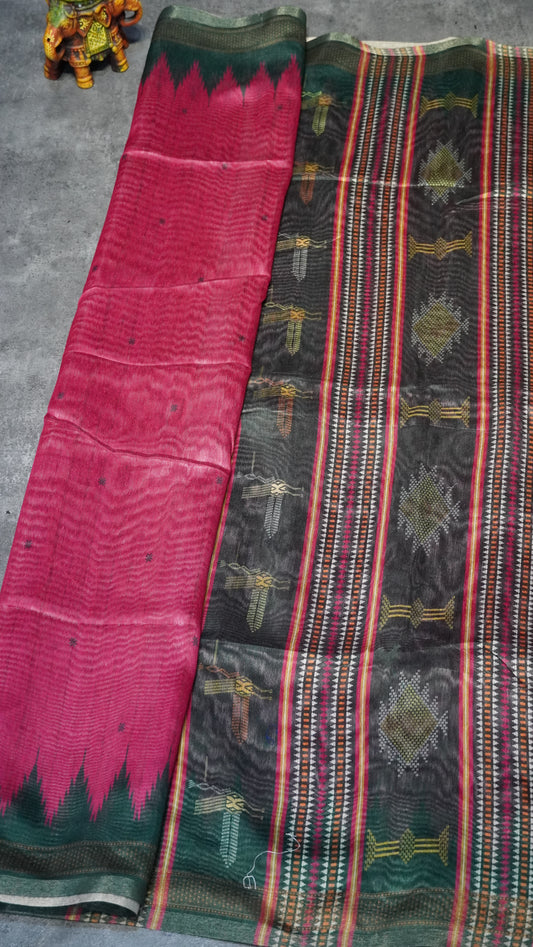 Gicha Tussar Saree Pink - Green