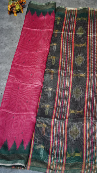 Gicha Tussar Saree Pink - Green