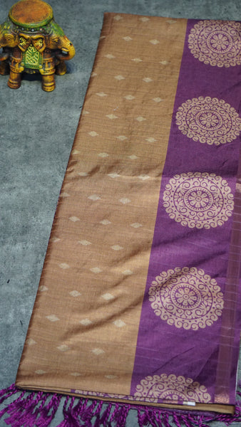 Semi Tussar Saree Light Brown