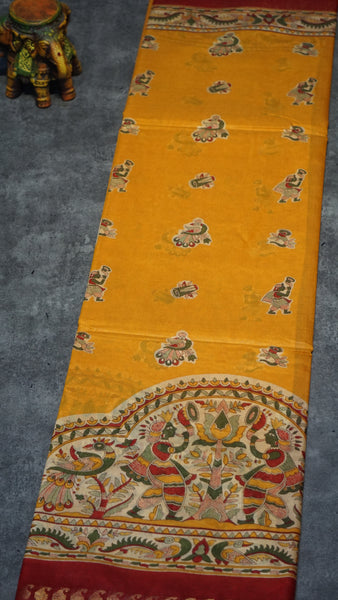 Semi Linen Kalamkari Saree Yellow