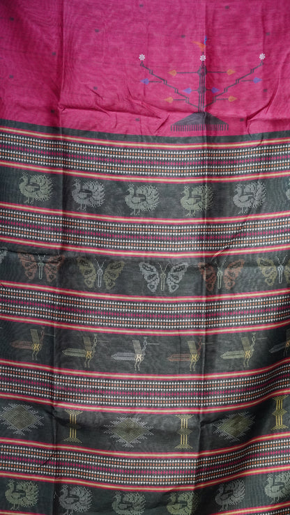 Gicha Tussar Saree Pink - Green