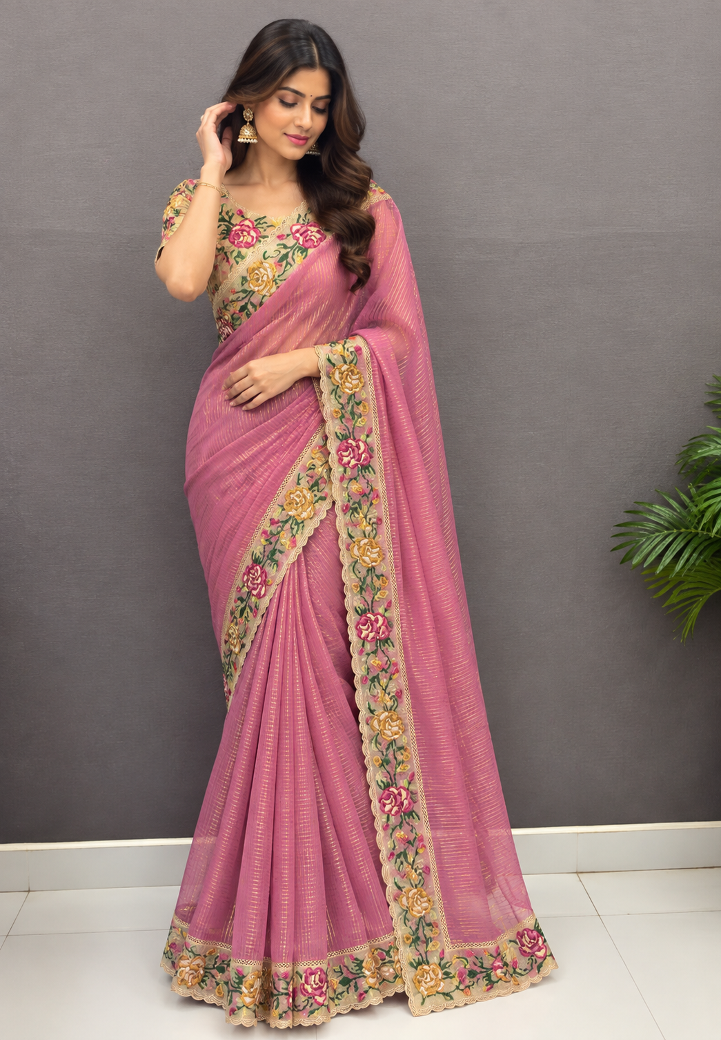 Designer Saree-Pink