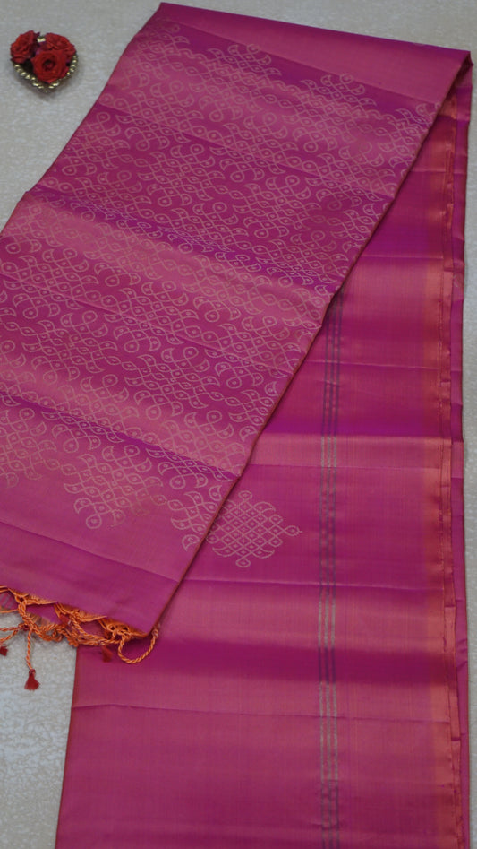 Soft Silk Saree Kolam Design - Light Pink