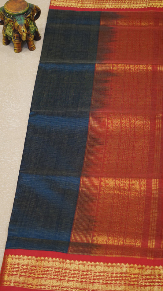 Silk Cotton Saree Vairaoosi Design - Peacock Blue