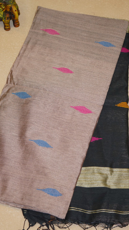 Handloom Cotton Saree - Onion Pink & Black