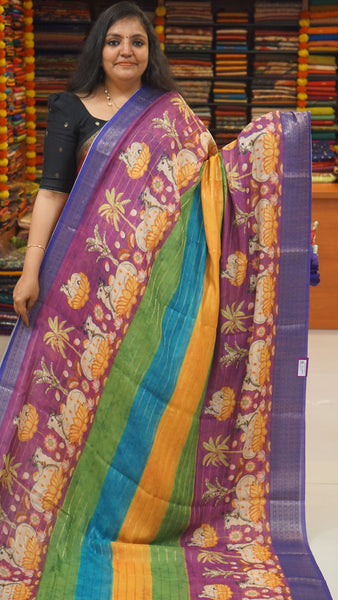 Shiffon Saree Pichwai Print Purple to Violet