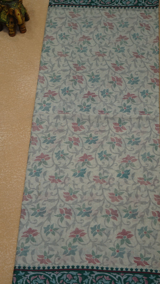 Kora Cotton Saree - Half White
