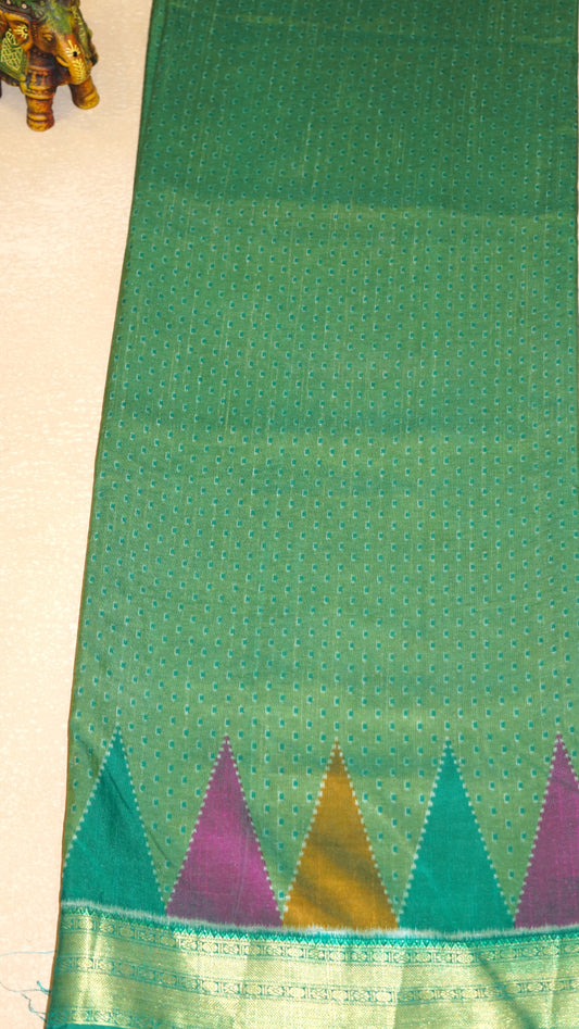 Semi Pattola With Temple Border - Green