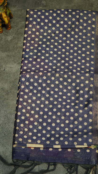 Gicha Tussar Saree Phulwari Design Navy Blue