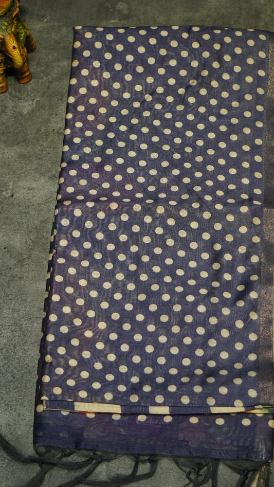 Gicha Tussar Saree Phulwari Design Navy Blue