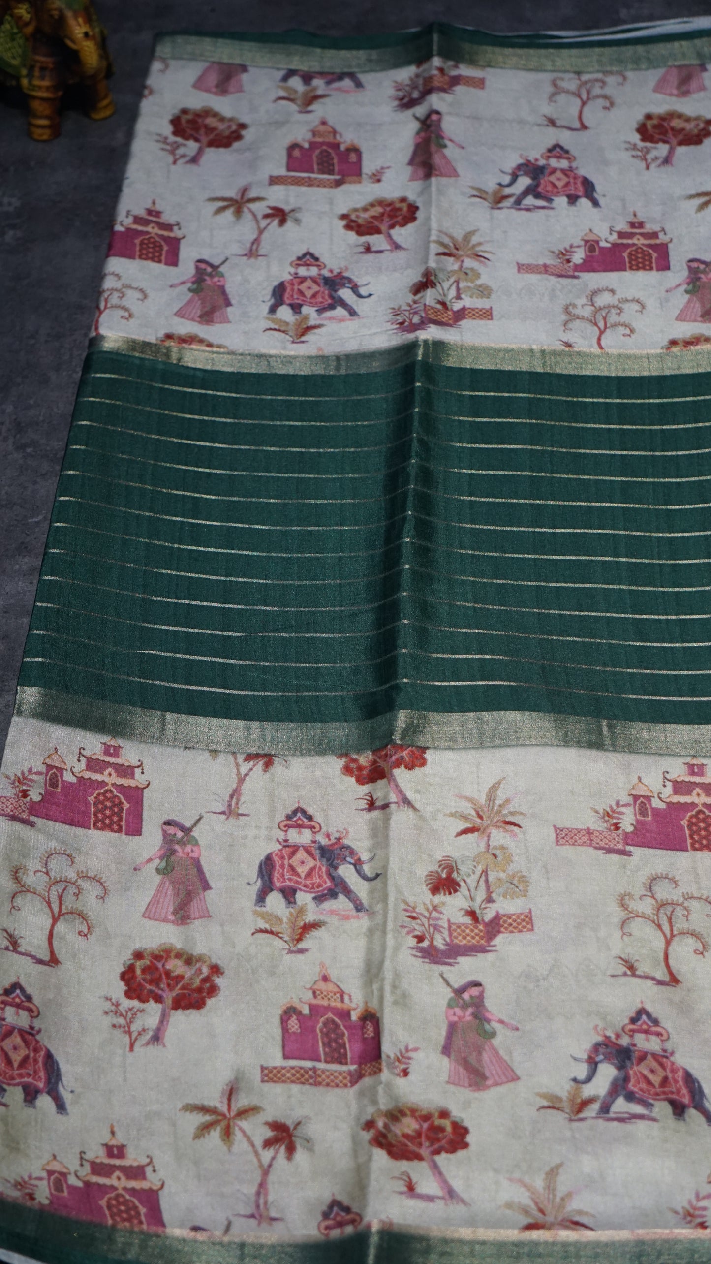 Semi Printed Silk Saree - Green