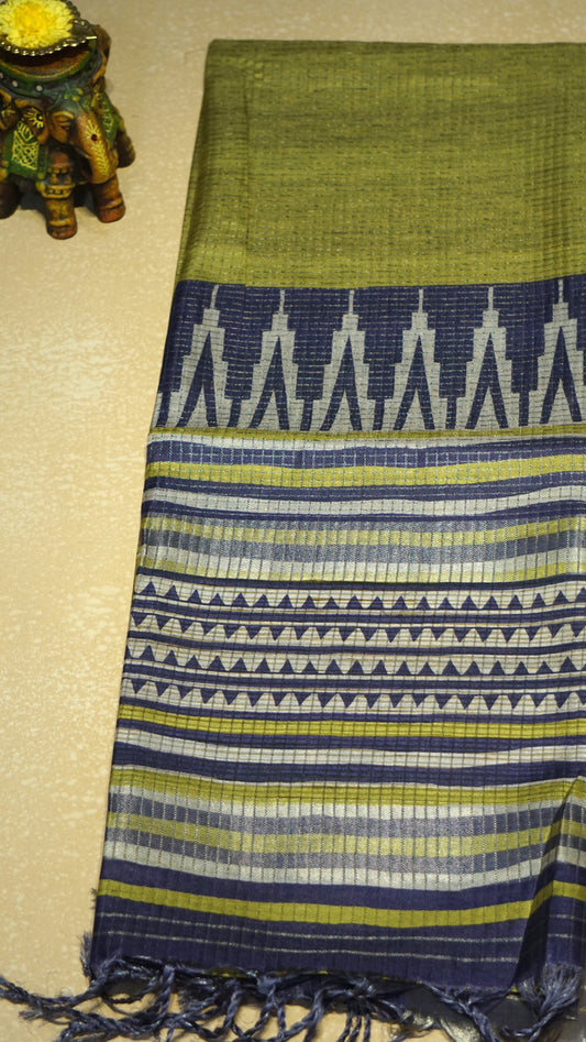 Semi Tussar Saree With Art Zari Lime Green - Violet