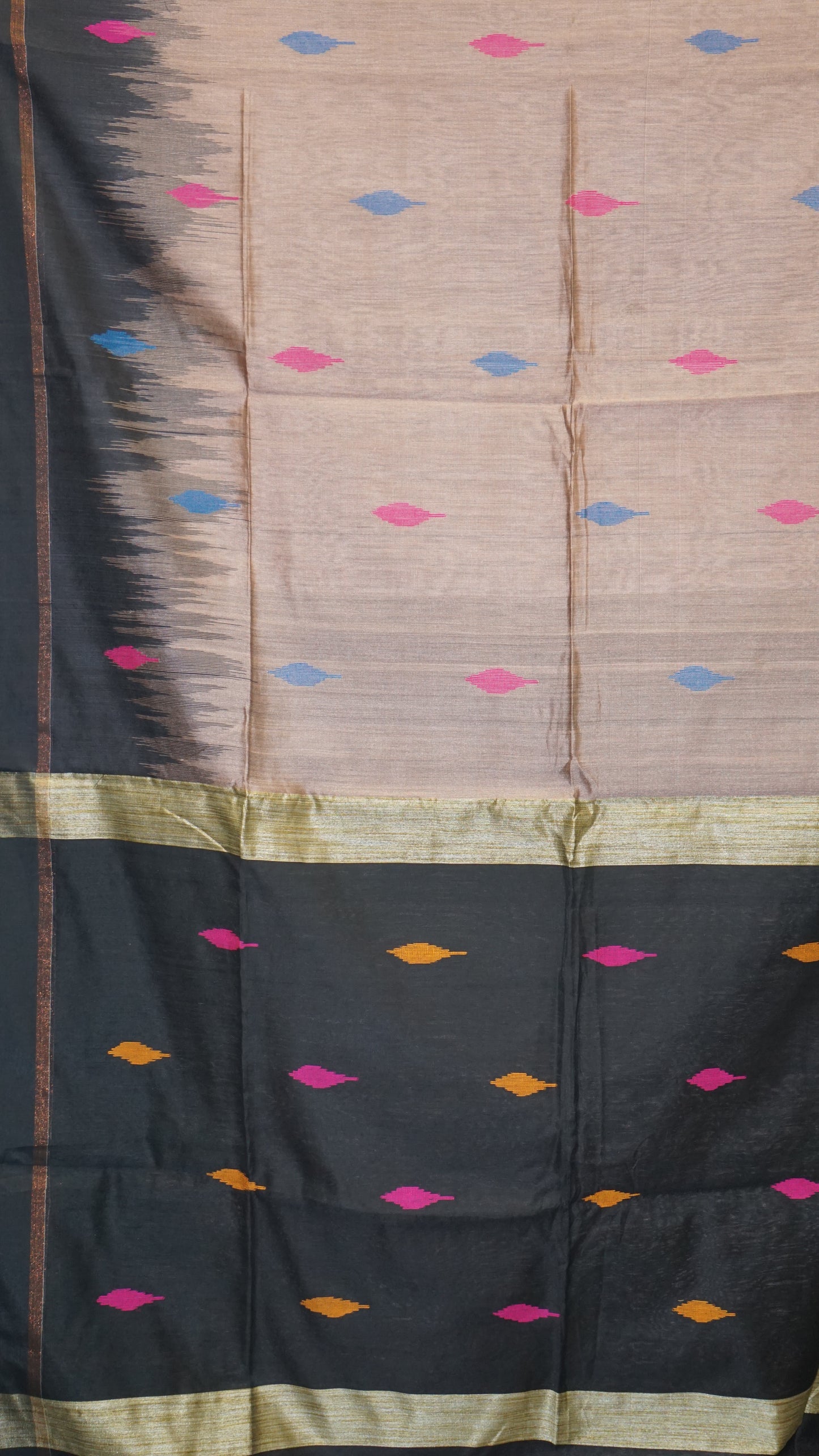 Handloom Cotton Saree - Onion Pink & Black