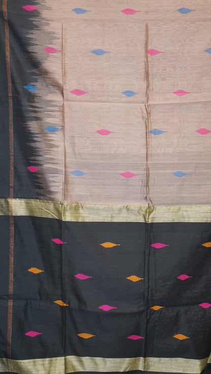 Handloom Cotton Saree - Onion Pink & Black