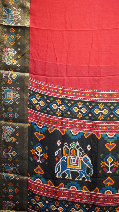 Shiffon Saree Red - Black