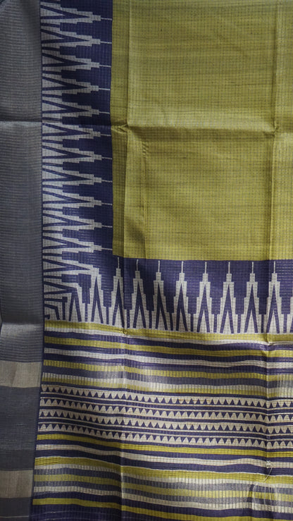 Semi Tussar Saree With Art Zari Lime Green - Violet