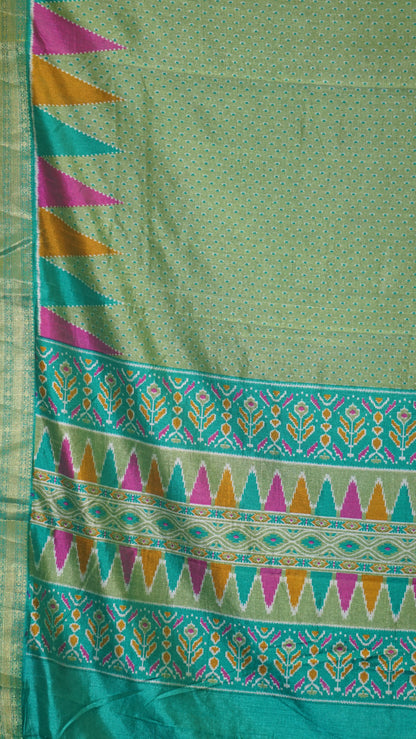 Semi Pattola With Temple Border - Green