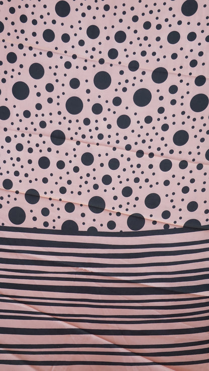Modal Satin Saree - Baby Pink With Black Polka Dots
