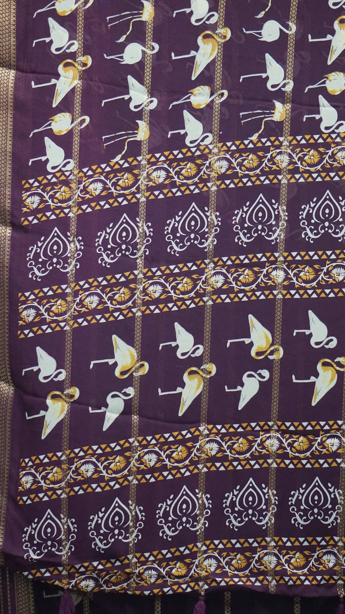 Shiffon Saree Flamingo Design - Wine