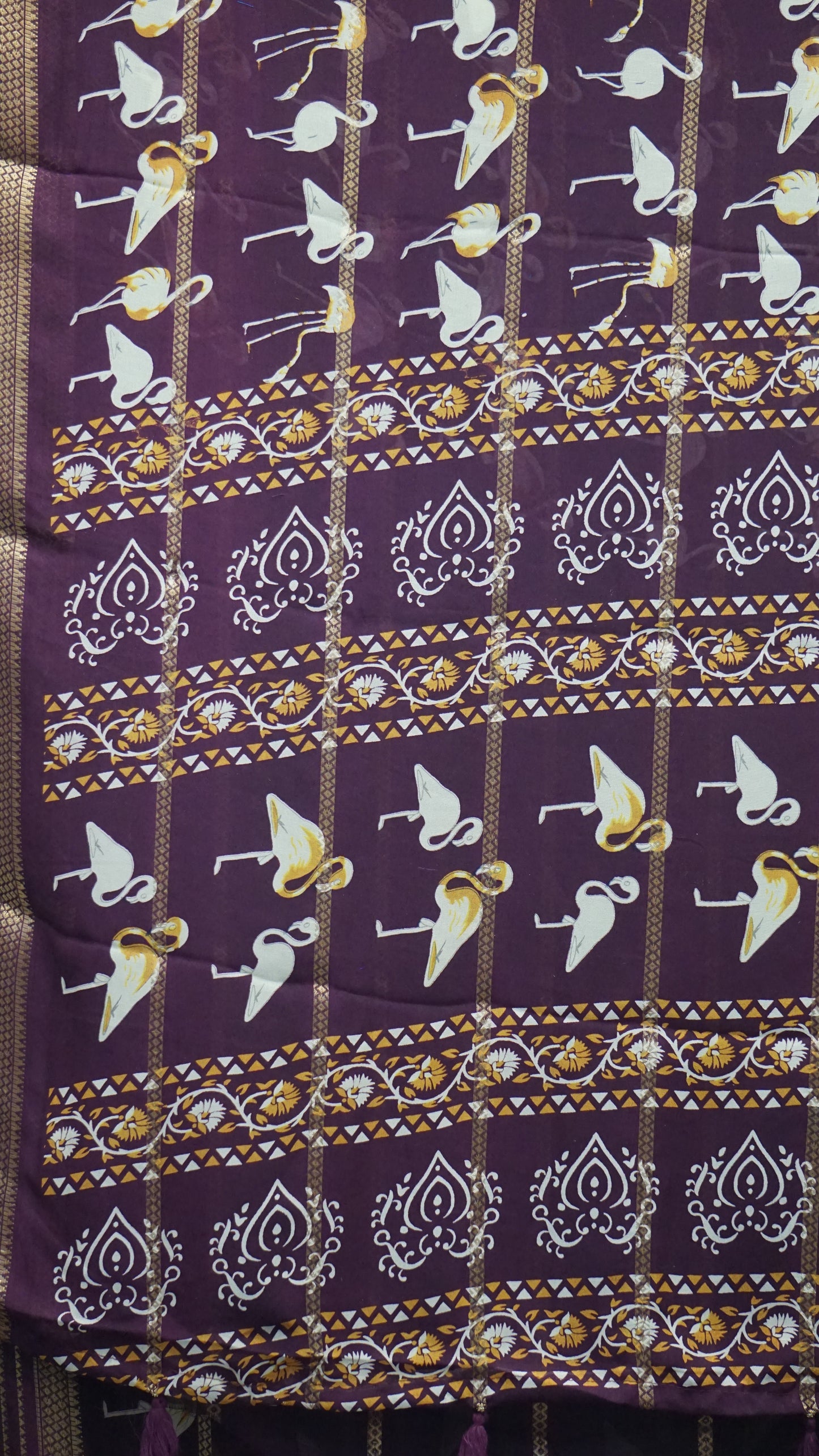 Shiffon Saree Flamingo Design - Wine