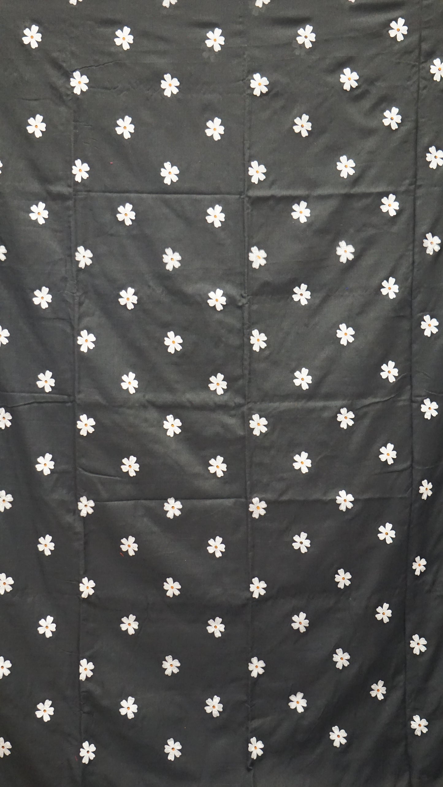 Handloom Cotton Saree - Black With White Flower