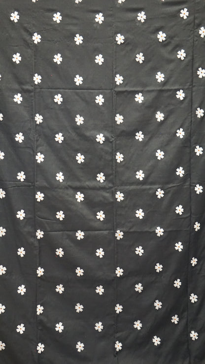 Handloom Cotton Saree - Black With White Flower