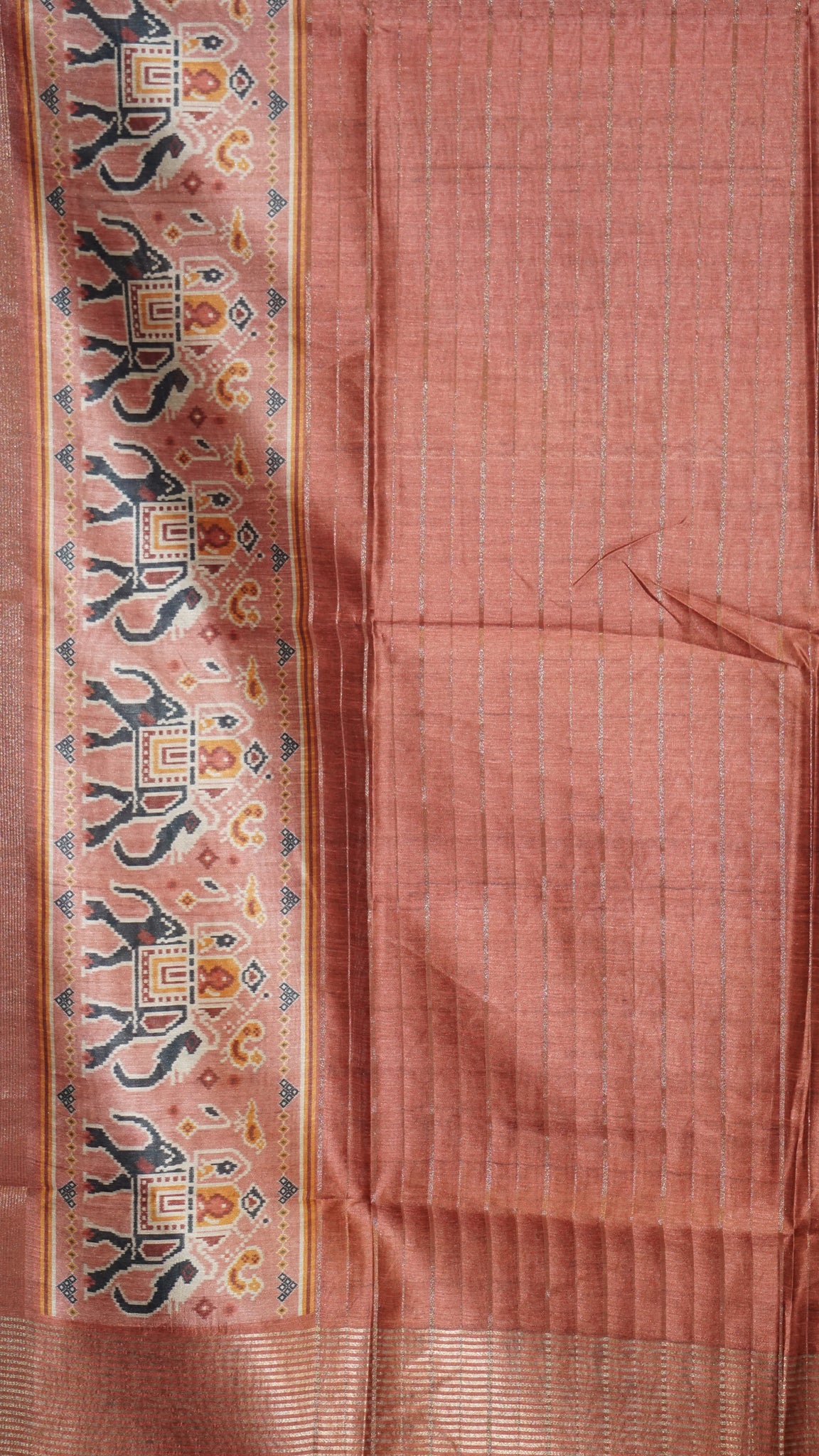 Semi Tussar Saree With Pattola Print Brick Red