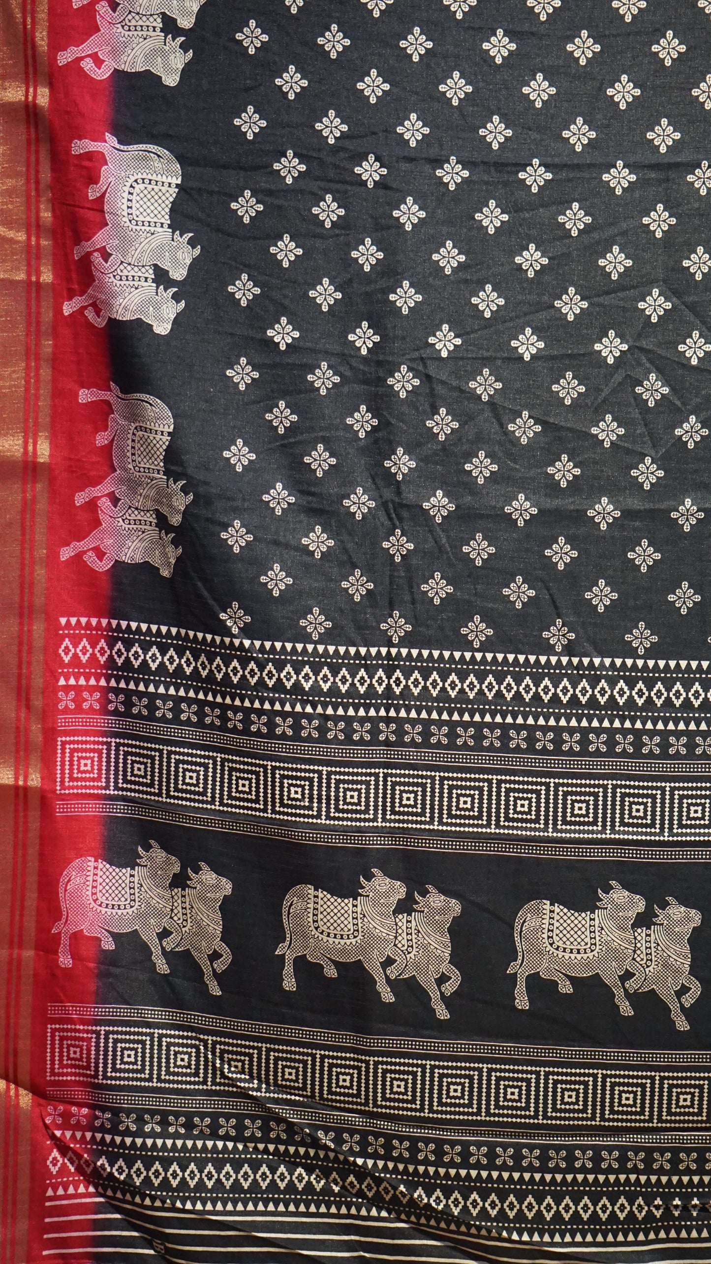 Shiffon Saree Cow Print Black - Red