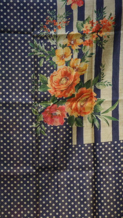 Gicha Tussar Saree Phulwari Design Navy Blue