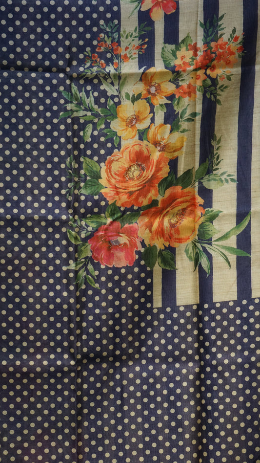 Gicha Tussar Saree Phulwari Design Navy Blue