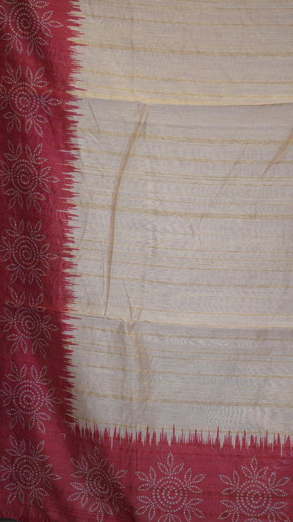 Semi Tussar Saree - Sandal & Red