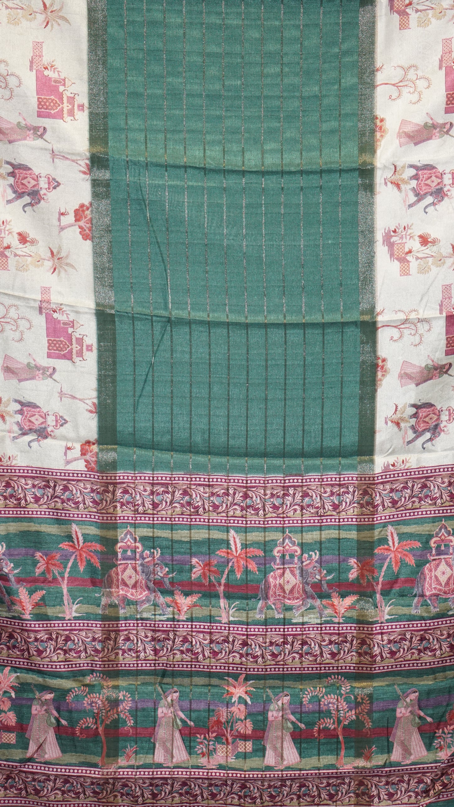 Semi Printed Silk Saree - Green