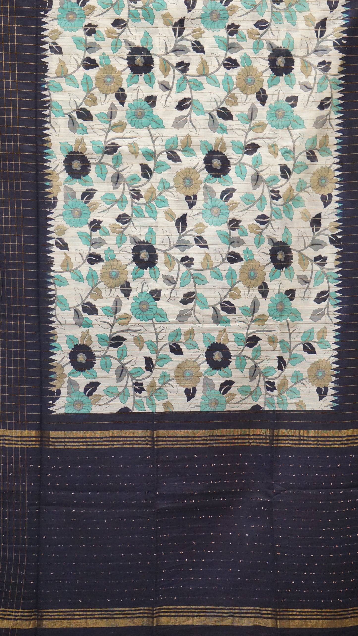 Bhagalpur Tussar Saree Kalamkari Print - Navy Blue