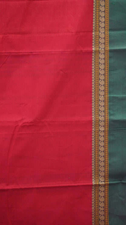 Kanchi Cotton Saree - Red with Green Border