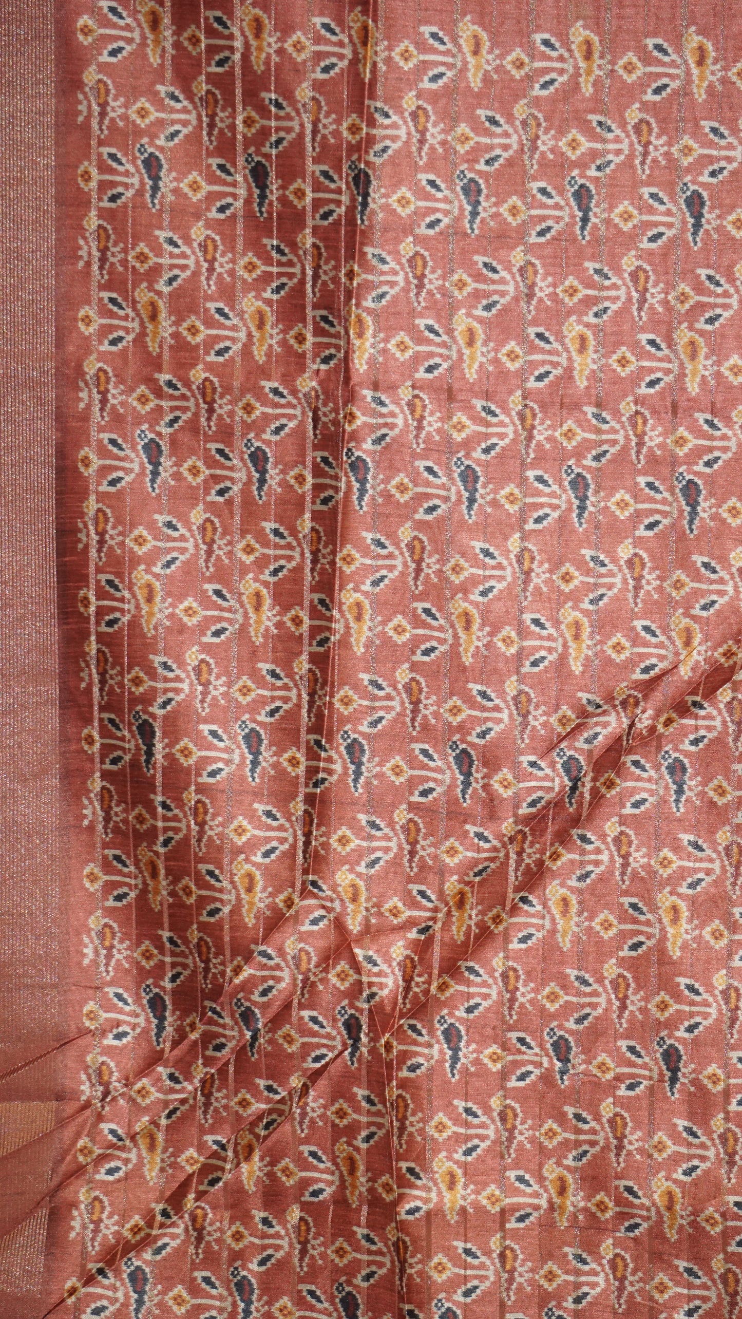 Semi Tussar Saree With Patola Print Brick Red