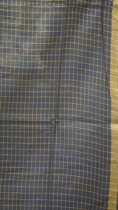 Bhagalpur Tussar Saree Kalamkari Print - Navy Blue