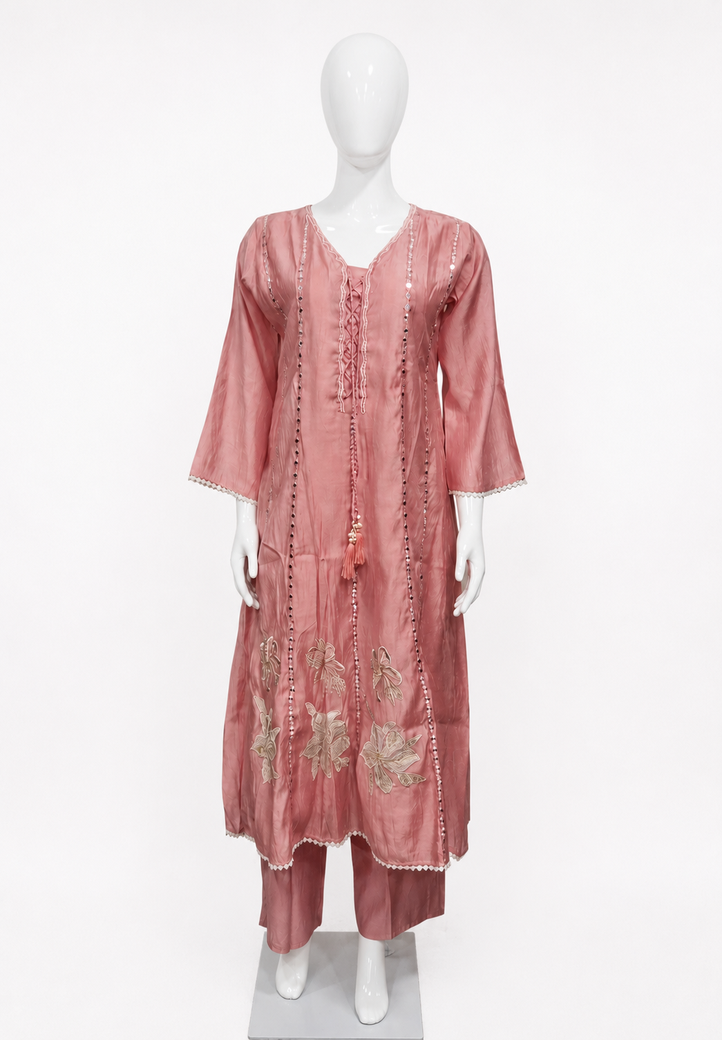 3Pcs Blush Pink Embroidered Kurta Set