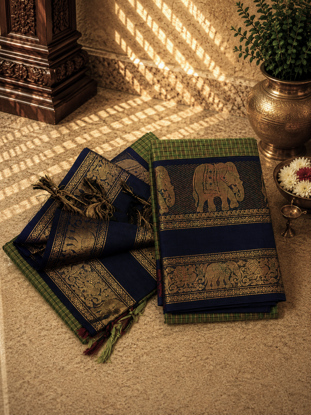 Chettinadu Cotton 2Pc Salwar Material-Green