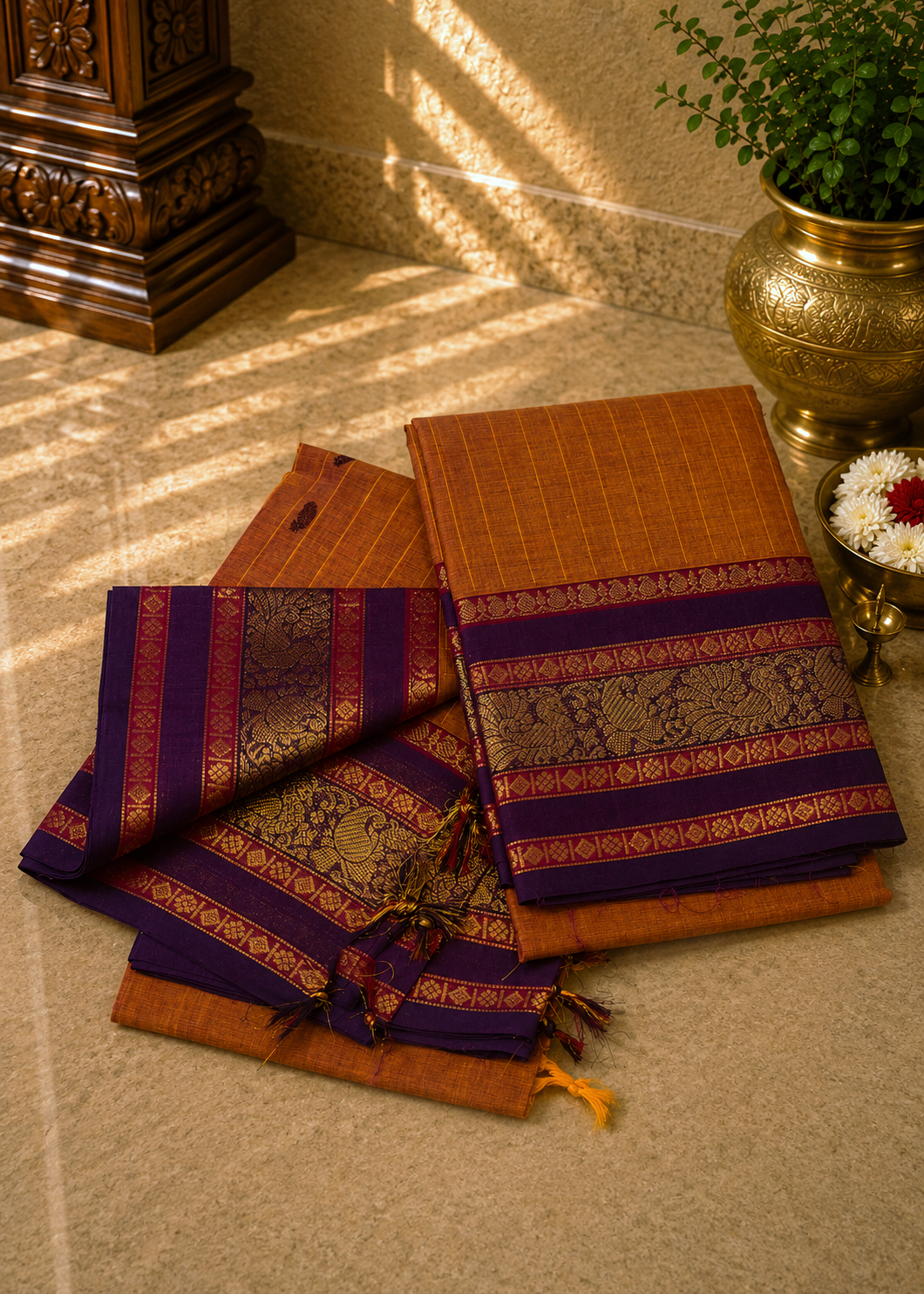 Chettinadu Cotton 2Pc Salwar Material-Orange