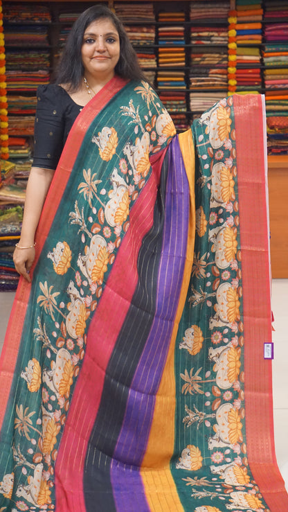Shiffon Saree Pichwai Print Green to Pink