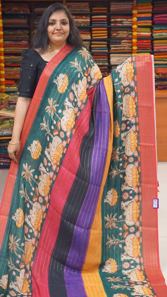 Shiffon Saree Pichwai Print Green to Pink
