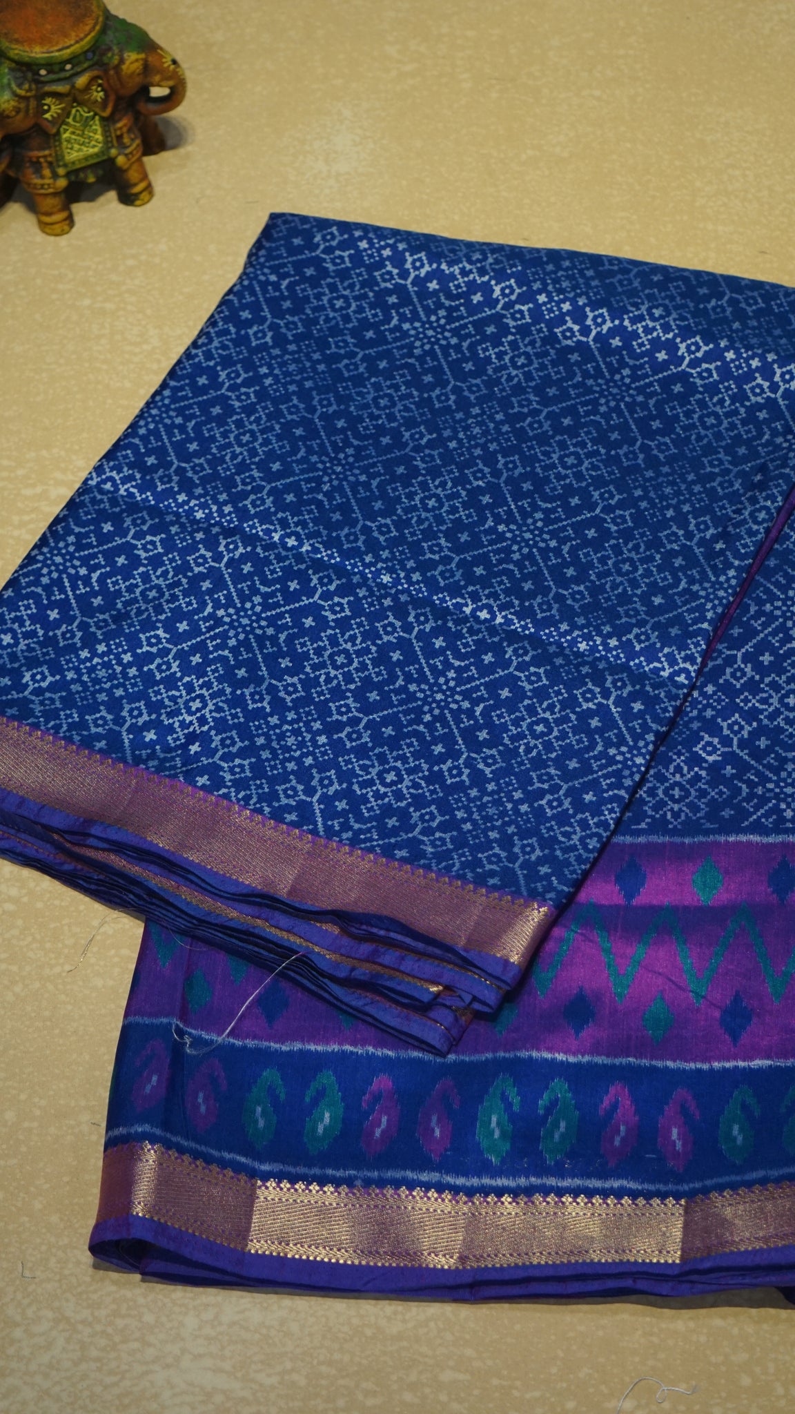 Semi Pattola Saree Pochampally Print - Dark Blue