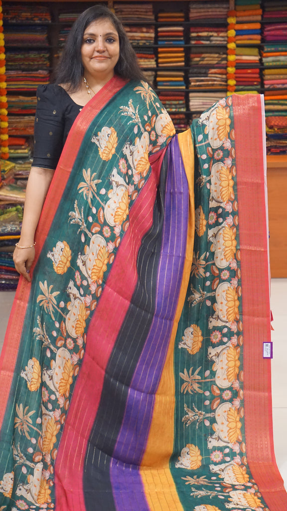 Shiffon Saree Pichwai Print Green to Pink