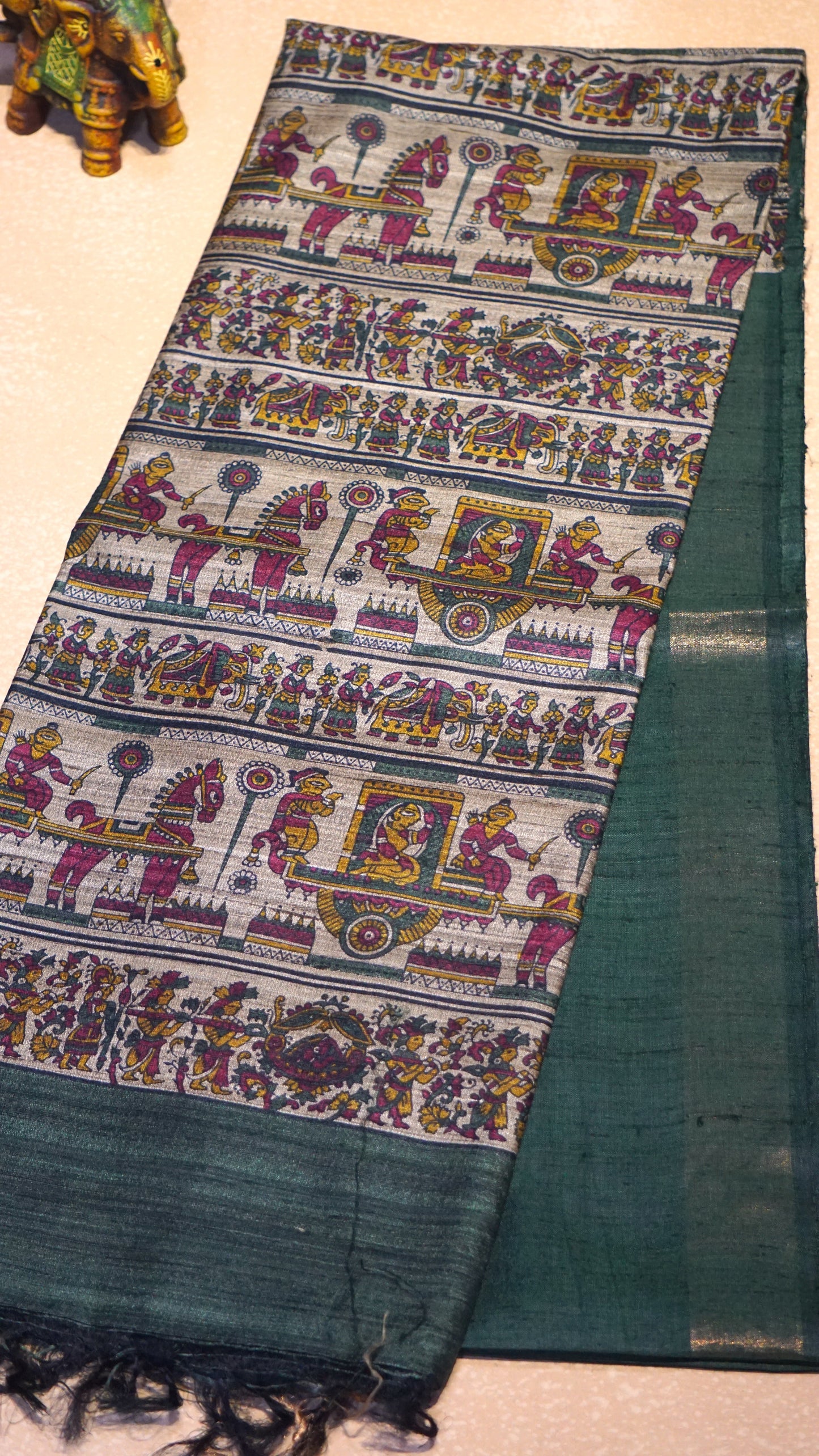 Pure Tussar Saree - Bottle Green