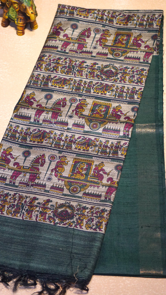 Pure Tussar Saree - Bottle Green