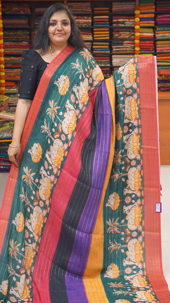Shiffon Saree Pichwai Print Green to Pink