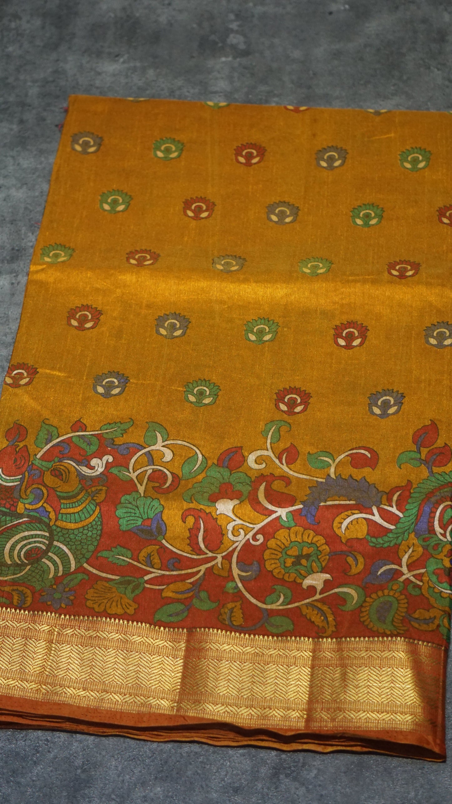 Semi Pattola Saree Kalamkari Print Mustard